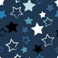 Cute vector geometric seamless pattern. Brush strokes and stars. Hand drawn grunge texture. Abstract forms. Endless texture can be used for printing onto fabric or paper