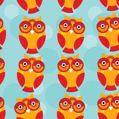 Cute seamless pattern with owl  on a blue background. vector