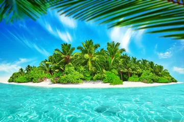 Selbstklebende Fototapeten Ganze tropische Insel im Atoll im tropischen Ozean. Unbewohnt © BRIAN_KINNEY