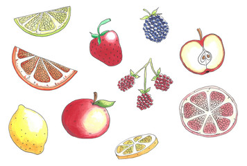 Fresh fruit on white