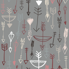 Hand drawn arrows and bows seamless pattern