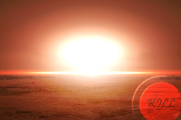 Explosion of nuclear bomb over land,Kill button 