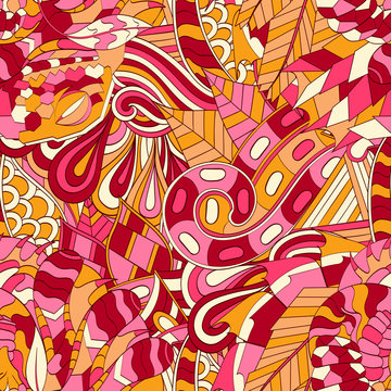 Tracery seamless calming pattern. Mehendi design. Ethnic colorful harmonious doodle texture. Indifferent discreet. Curved doodling mehndi motif. Vector.