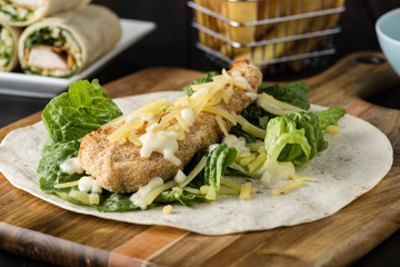 Breaded Chicken burrito Wrap With Fresh Lettuce Cheese
