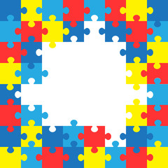 Naklejka premium World autism awareness day. Colorful puzzles vector background. Symbol of autism. Medical flat illustration. Health care
