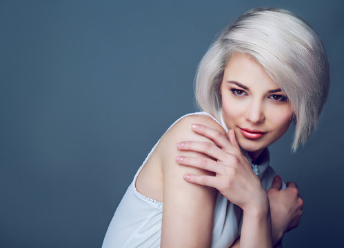 blond model with brown eyes