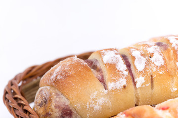 Cherry cream roll buns pastry homemade copy space