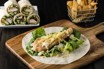 Breaded Chicken burrito Wrap With Fresh Lettuce Cheese