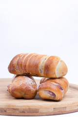 Three homemade baked pastry rolls buns