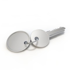 The key with tag on white isolated background