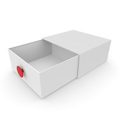 Naklejka premium Empty white box with red handle with pull-out compartment for gifts