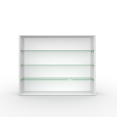 White empty showcase with glass shelves