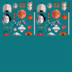 Banner with flat japanese seamless pattern