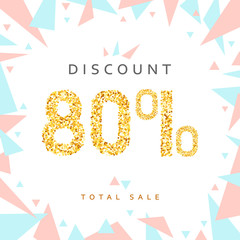 Discount 80. Discounts price tag. Golden discount. Black Friday. Clearance Sale. Discount coupon. Discount gold. Sale discount