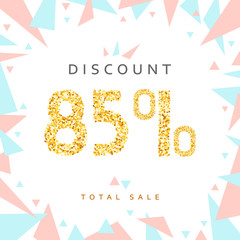 Discount 85. Discounts price tag. Golden discount. Black Friday. Clearance Sale. Discount coupon. Discount gold. Sale discount