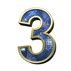 Number from blue fractal alphabet set isolated over white. 3D illustration.