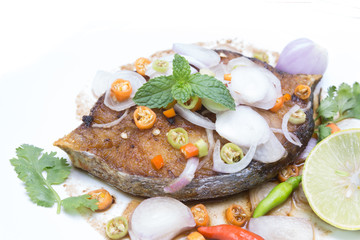 Fried King mackerel Fish with fish sauce