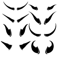 Set of Animal Horns Isolated on White Background. 