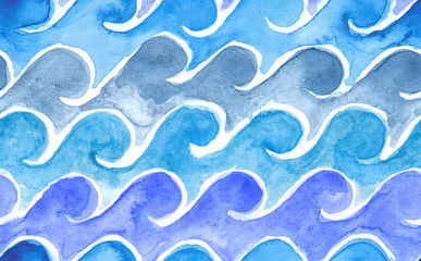 Papier Peint photo autocollant Mer Modèle de vagues sans soudure aquarelle