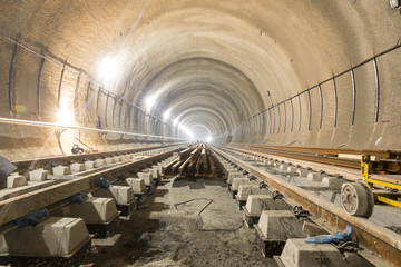 Subway rails during tunnel construction sleepers