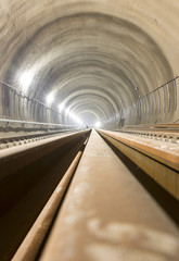 Subway rails during tunnel construction vertical