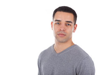 Young latin American man portrait isolated on white background