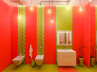 3D rendering of a bathroom interior design for children.