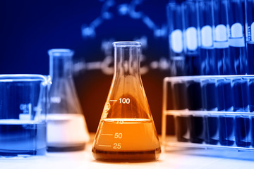 Glassware with chemical in laboratory 