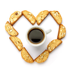 Italian cantuccini cookie with almond filling. Isolated on white background.