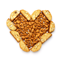 Italian cantuccini cookie with almond filling. Isolated on white background.