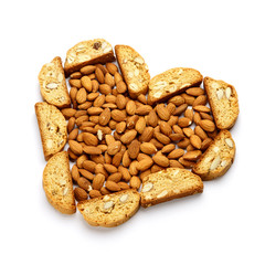 Italian cantuccini cookie with almond filling. Isolated on white background.