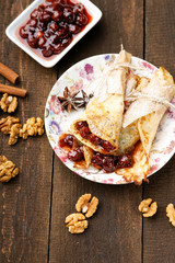 Pancakes with jam and walnuts