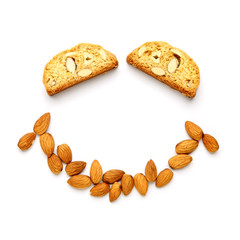 Italian cantuccini cookie with almond filling. Isolated on white background.