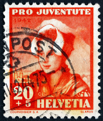 Postage stamp Switzerland 1942 Girl of Glarus