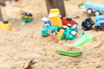 Many multicolored red blue green yellow boyish childish vehicle