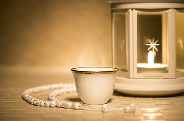 Ramadan lamp with arabian coffee