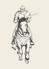 Fototapeta na wymiar Medieval knight on horse carrying a lance