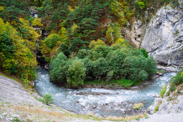 Beautiful view of mountain river in autumn, Russia