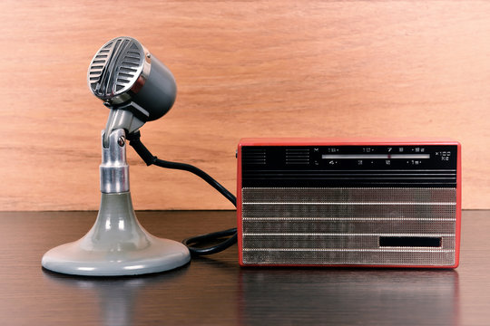 Vintage radio and retro microphone