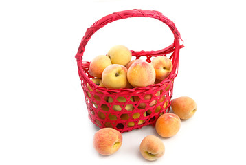 French peaches in red basket