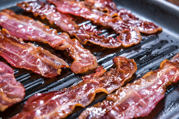 Skillet with fried Bacon