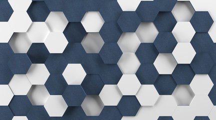 White Plastic and Blue Fabric Hexagon Background