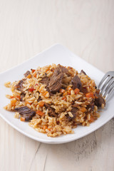 Rice with meat and carrots