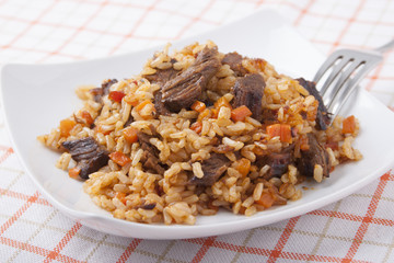 Rice with meat and carrots