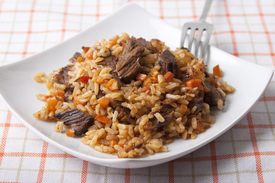 Rice with meat and carrots