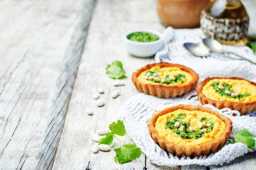 buckwheat tartlets with with white beans carrot hummus and cilan