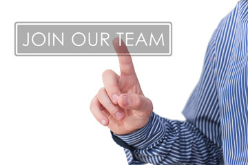Businessman pressing digital app icon - join our team