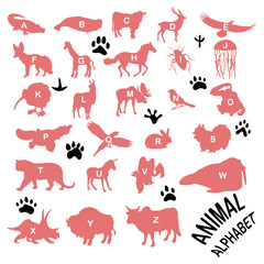 Animal silhouettes pink alphabet