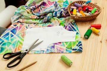 pattern on fabrics and sewing accessories
