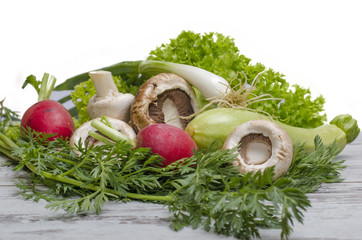 Vegetables - zucchini, mushrooms, radish,